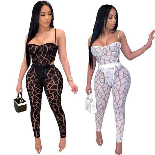 European And American Women's Mesh Two-piece Set